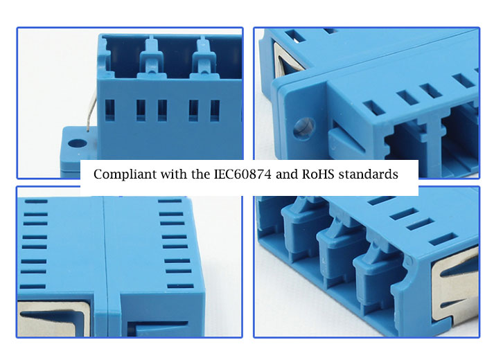 LC Plastic Fiber Optic Adapter Singal Mode Four Core Blue Flange